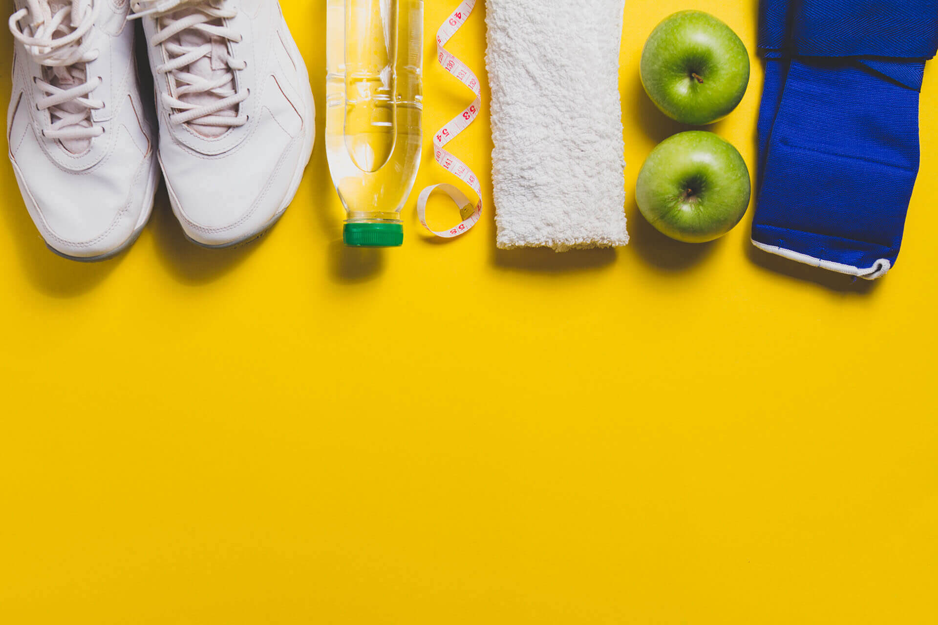 sneakers bottle apples towel